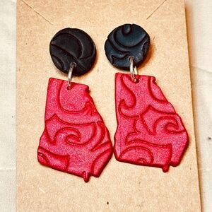 Black & Red Polymer Clay Dangle Earrings Handmade Vintage